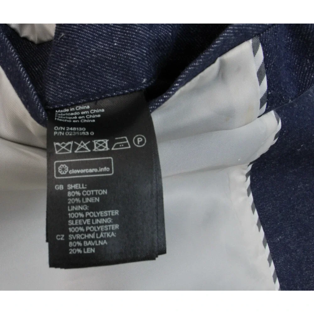 H&M Blazer Mens 42R Blue Cotton Linen Blend Single-Breasted 2-Buttons Lined